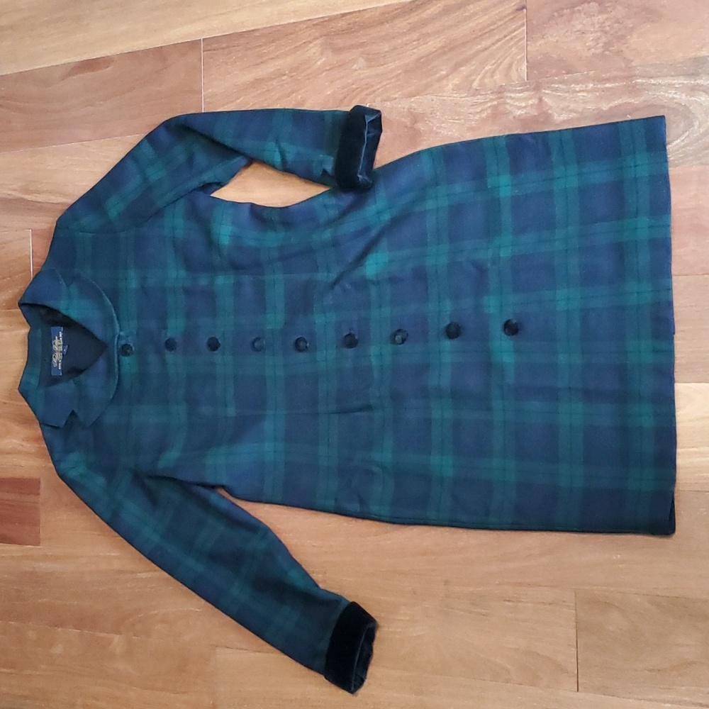 Brooks Brothers Women's Tartan Plaid Velvet Worsted Wool Dress Coat size 8